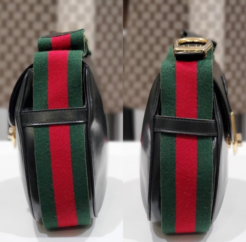 VINTAGE GUCCI FINDS — Vtg. Gucci Black Leather Shoulder Bag.