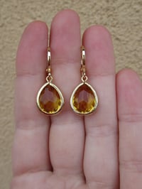 Image 3 of Kate Middleton Princess of Wales Inspired Replikate Teardrop Citrine Crystal Hoop Earrings