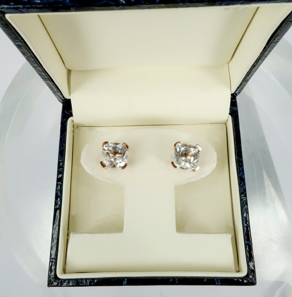Image of 9ct rose gold white sapphire stud earrings. Pj5945