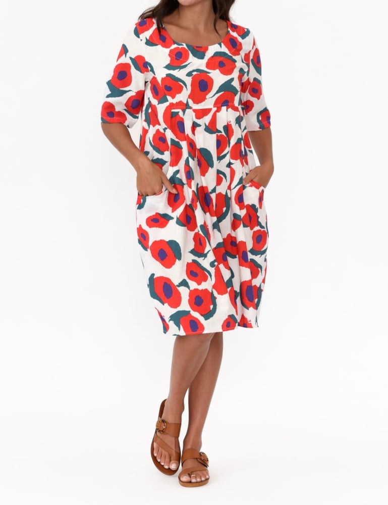 Image of Cleo Red Flower Cotton Blend Dress