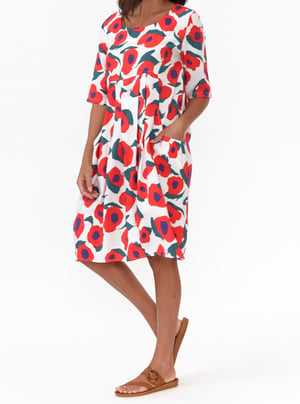 Image of Cleo Red Flower Cotton Blend Dress