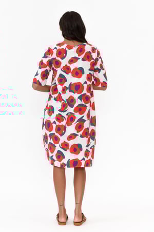 Image of Cleo Red Flower Cotton Blend Dress