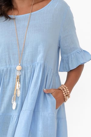 Image of Kate Linen Cotton Tiered Dress - Ice Blue