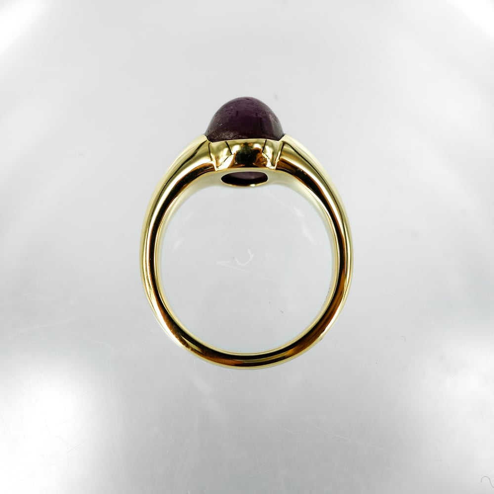 Image of 9ct yellow gold dress ring with a cabochon Ruby. PJ5957