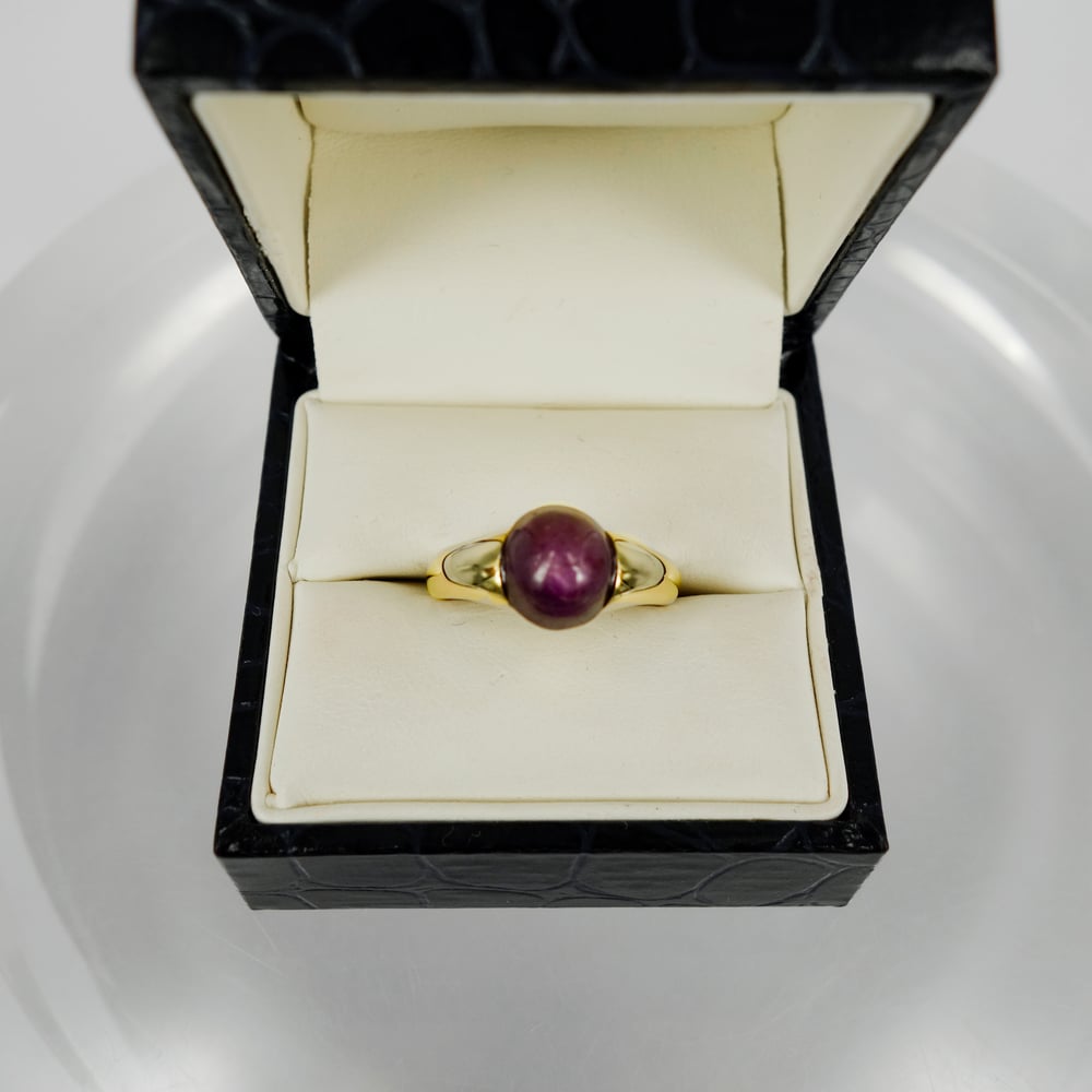 Image of 9ct yellow gold dress ring with a cabochon Ruby. PJ5957
