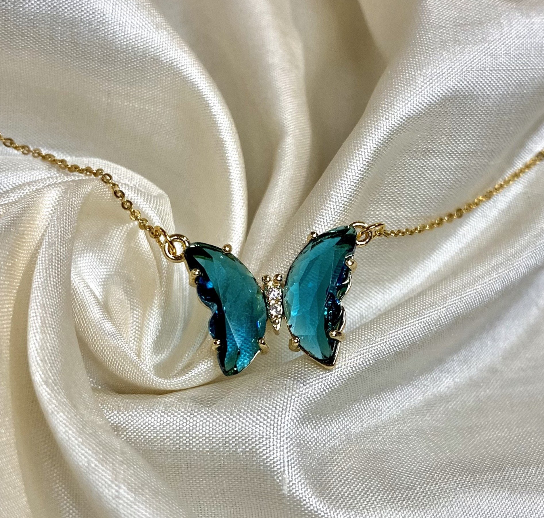 Blue Crystal Butterfly Necklace Devenir Jewels