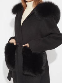Image 4 of Black Loro Coat With Fur Pockets