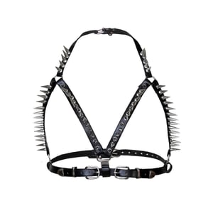Image of SAMPLE - Heavy Metal Spiked Chest Harness in black fauxleather (Size S)