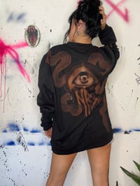 Image 5 of “HOOT” CUSTOM BLEACH PAINTED PULLOVER SWEATER LARGE