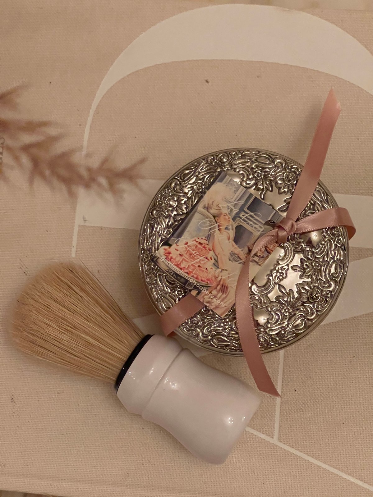 Ladies Shaving Soap Set in Silver and Crystal Powder Dish 
