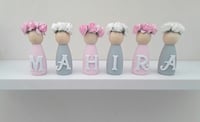 Image 2 of Personalised Pink & Grey Wooden Peg Dolls, New Baby Gift, Personalised Nursery Decor