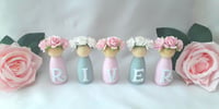 Image 1 of Personalised Pink & Grey Wooden Peg Dolls, New Baby Gift, Personalised Nursery Decor