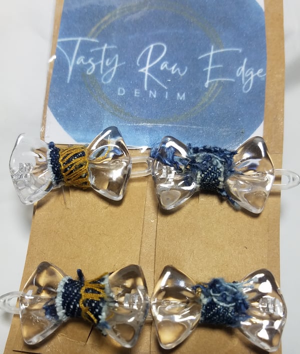 Image of Tasty Raw Edge Denim Clearly Ellie Bow Clips