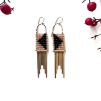 Image 2 of Pyramis Earrings in Peach Moonstone and Black Spinel