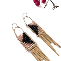 Image 3 of Pyramis Earrings in Peach Moonstone and Black Spinel