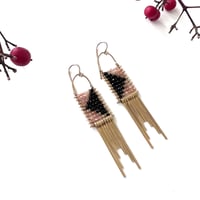 Image 1 of Pyramis Earrings in Peach Moonstone and Black Spinel