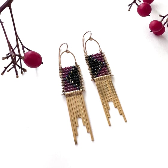 Image of Magenta Garnet and Spinel Pyramis Earrings