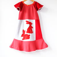 Image 1 of year of the rabbit red rabbits 4T courtneycourtney flutter sleeve dress lunar new year