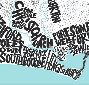 Image of Christchurch & Highcliffe Personalised Typographic map