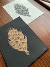 Doug fir cone linocut