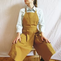 Image 1 of Pleated Split Leg Potters Apron with 3 Pockets, Ochre Cotton Canvas Makers Apron  No14:2