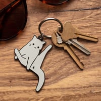 Image 1 of Anxiety Cat - Yoga Pose / Cat With Leg Up Keychain