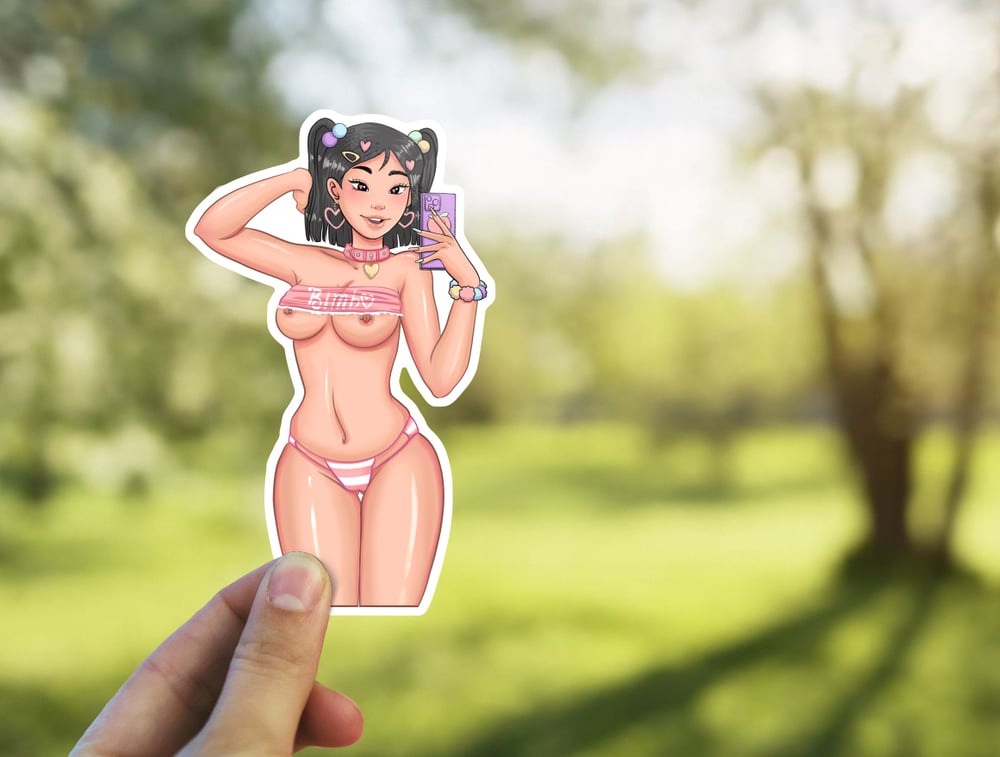 Image of Sexy Bimbo Mulan Sticker, Cute Cat Girl Decal, Neko Girl Kawaii Pinup Stickers, ABG