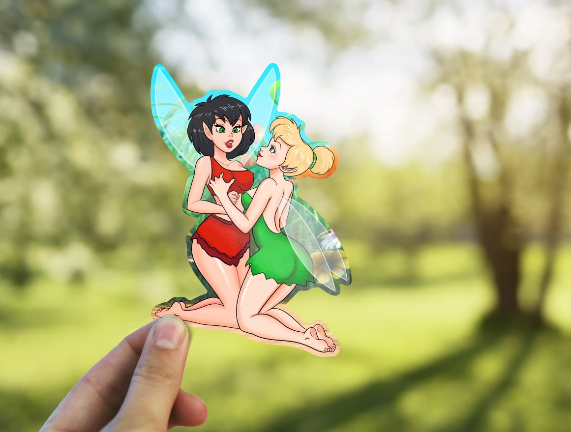 Image of Sexy Tinkerbell and Crysta sticker, Cute Kinkerbell Decal, Naughty Fairy Couple