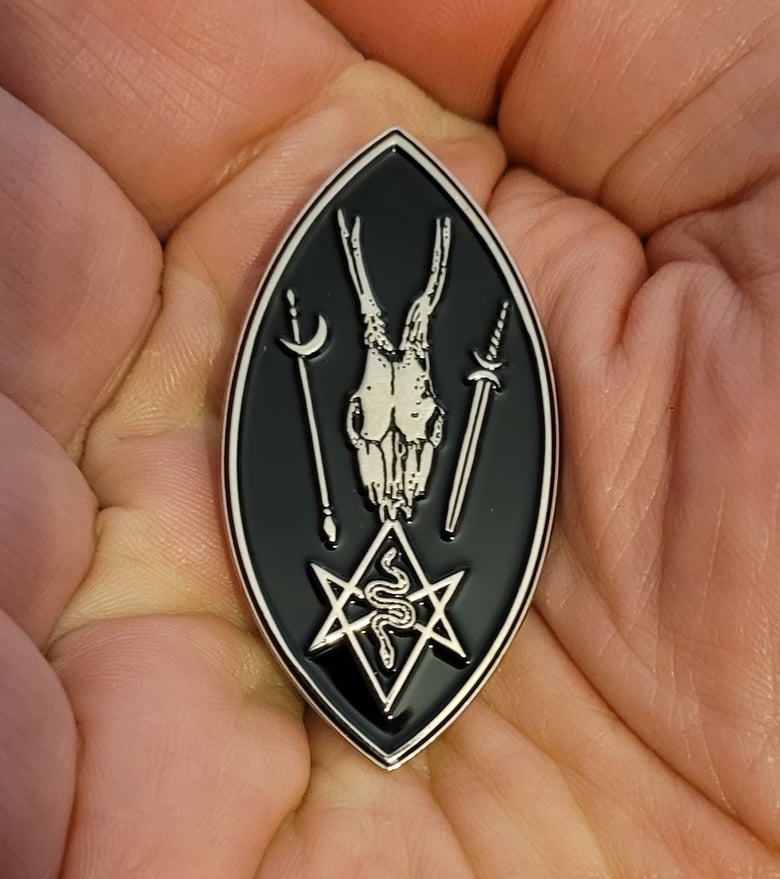 Image of Necromancy limited edition shaped enamel pin 