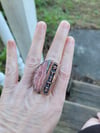 Electroformed PYITE Phish inspired ring with Rhodocrosite size 9