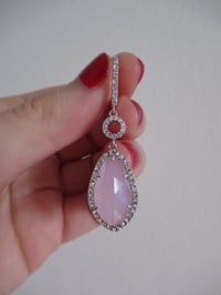 Image 4 of Queen Mathilde of Belgium Inspired Pink Faceted Crystal Drop Earrings