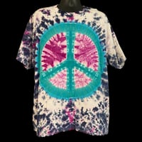 Image 1 of TEAL PEACE SIGN TIE DYE TEE SIZE 2XL