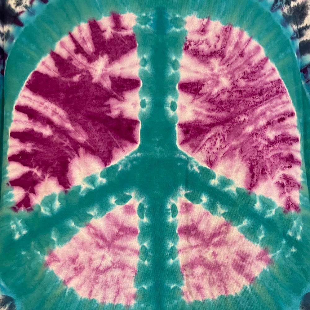 TEAL PEACE SIGN TIE DYE TEE SIZE 2XL