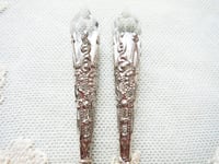 Image 4 of Vamp Ornate Pointed Earrings, Clear & Antique Silver, Pierced or Clip On 