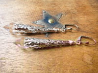 Image 5 of Vamp Ornate Pointed Earrings, Clear & Antique Silver, Pierced or Clip On 