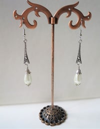 Image 3 of 1920s Art Deco Pearl Teardrop Earrings, White Ivory