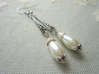 Image 4 of 1920s Art Deco Pearl Teardrop Earrings, White Ivory