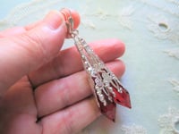 Image 2 of Vamp Ornate Pointed Earrings, Red & Silver, Pierced or Clip On