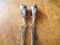 Image 5 of 1920s Art Deco Pearl Teardrop Earrings, Dark Grey