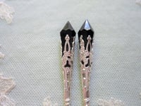 Image 4 of Vamp Ornate Pointed Earrings, Black & Silver, Pierced or Clip On 