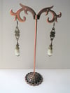 1910s Edwardian Pearl Teardrop Bronze Earrings, Pierced or Clip On 