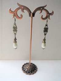 Image 4 of 1910s Edwardian Pearl Teardrop Bronze Earrings, Pierced or Clip On 