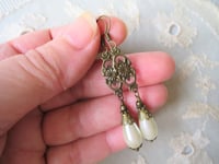 Image 2 of 1910s Edwardian Pearl Teardrop Bronze Earrings, Pierced or Clip On 