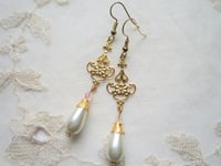 Image 3 of Baroque Pearl Teardrop & Crystal Earrings, Pierced or Clip On 