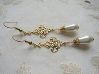 Image 4 of Baroque Pearl Teardrop & Crystal Earrings, Pierced or Clip On 
