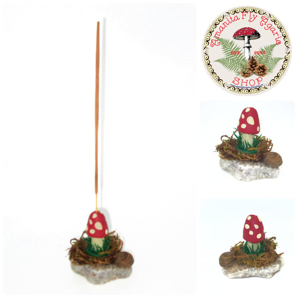 Image of 🍄 Amanita Incense Holder - Clay Art - Cottagecore - Natural 3" X 3" Inches