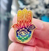 Image 1 of Colorful Rainbow Hamsa Enamel Pin | Spiritual Symbol with Vibrant Style