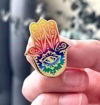 Image 2 of Colorful Rainbow Hamsa Enamel Pin | Spiritual Symbol with Vibrant Style