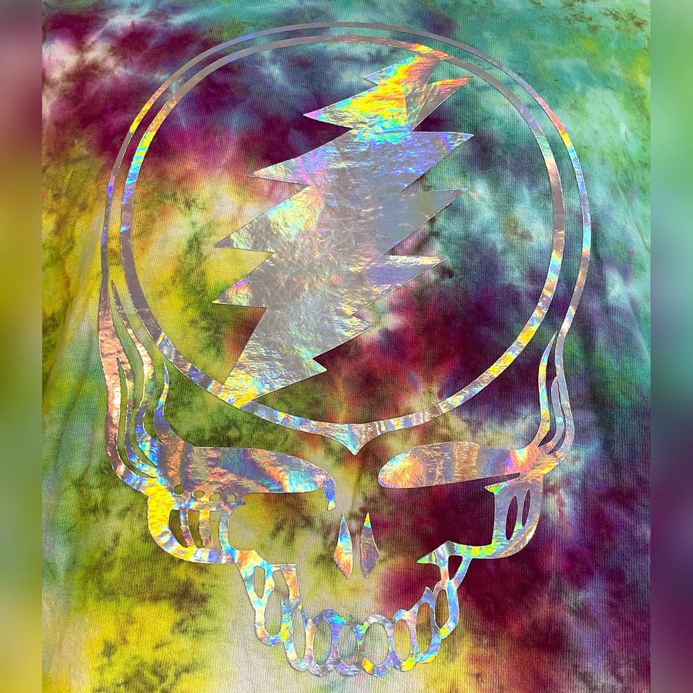 RAINBOW CRUSH HOLOGRAPHIC STEALIE TIE DYE TEE SIZE MEDIUM