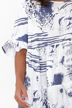 Image of Polly Crinkle Cotton Dress - White/Navy